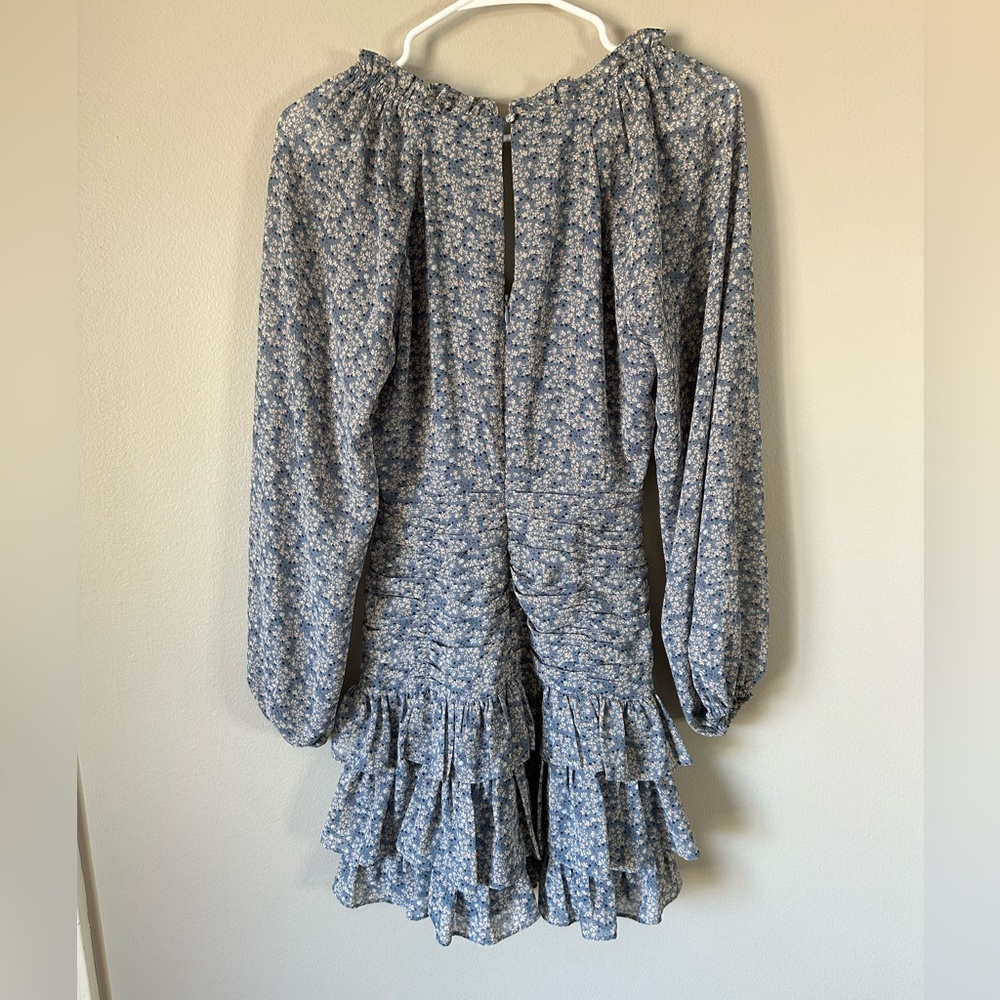 ASTR Long Sleeve Tiered Ruffle Floral Dress Blue Floral Multi Size Small - Picture 3 of 7